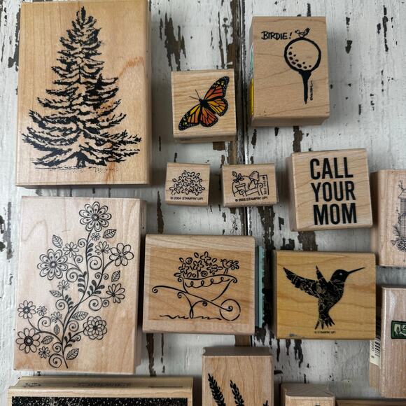 Wooden Rubber Stamp Lot Variety Bundle Scrapbooking Card Making Lot of 15 + - Picture 8 of 10